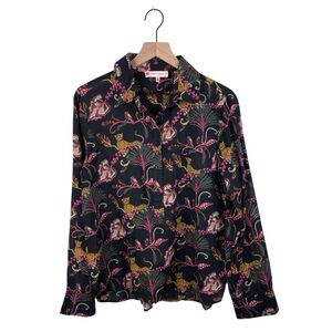 Jude Connally Pru Long Sleeve Cotton Top Size Medium Popover Tunic Jaguar Print